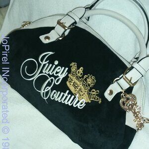 Pre-Owned Juicy Couture Black Velour Creme Styled Vintage HandBag